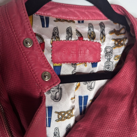 Sheepskin Leather Moto Jacket Pink Small - Picture 2 of 8